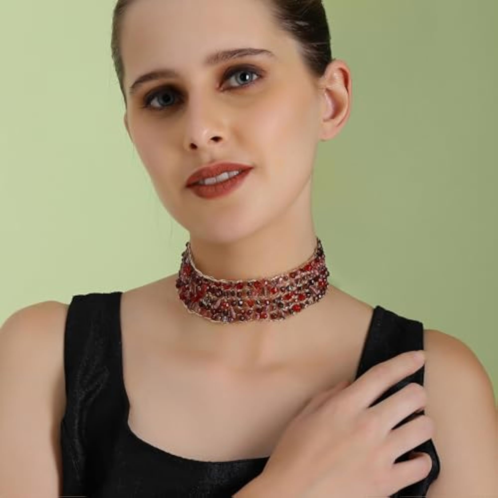 Women's Layered Glass Necklace Mala, Stylish Accessory