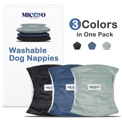 MICOOYO Waschbare Hundewindeln für Rüden, Saugfähige Windeln für Hunde mit Verstellbarem Klettverschluss Geliefert, Wiederverwendbare Hundewindeln, 3 Stück, L