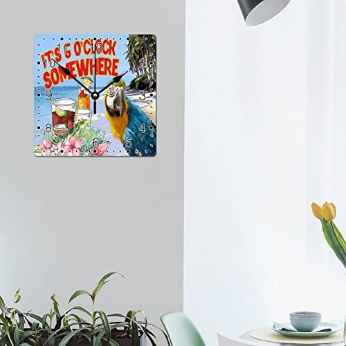 Horloge murale de salon perroquet oiseau au design peint effet rustique
