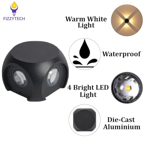 Image of fizzytech 12W LED Up & Down Wall Light, 4-Way Waterproof Decorative Wall Lamp, Warm White for Indoor & Outdoor, Balcony, Garden & Living Room, Pack of 2