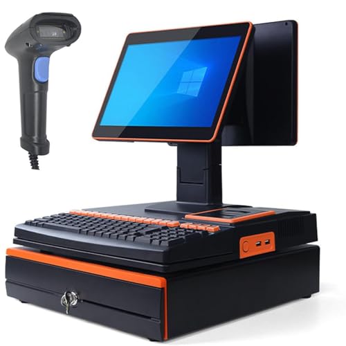 HaiZethonic Cajas Registradoras Bar Táctil,Máquina Caja Registradora Táctil Doble Pantalla,Escáner Portátil,58mm Impresora Térmica Bar/Restaurante,Hosteleros Dual-256GB
