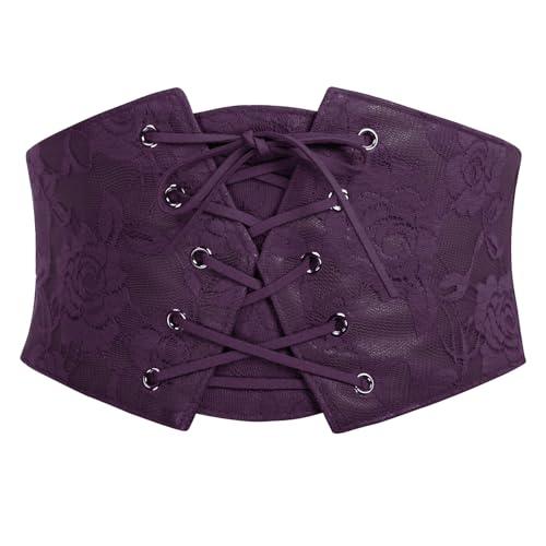 Scarlet Darkness Renaissance Corset Belt for Women Lace Overlay Front Ren Faire Corset