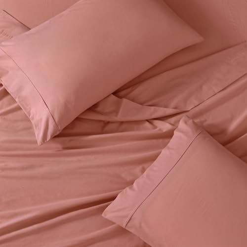Image of LANE LINEN 100% Organic Cotton Bedsheet for King Size Bed - Rose Dawn | GOTS Certified, Percale Weave, 108x108 inches, Soft & Breathable, Machine Washable, Includes 2 Pillow Covers