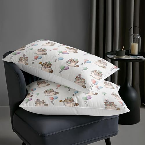 Image of AILONEN Cute Party Cat Comforter Twin Size 3 Piece Cartoon Kitten Balloon Bedding White Animal Quilt Girls Kids Dorm Room Decor Lightweight Soft Breathable Microfiber Cover