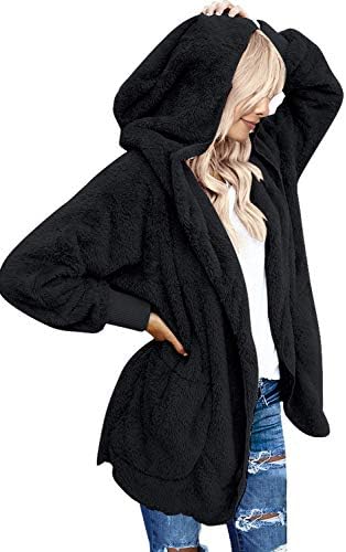 LookbookStore Lightweight Cardigan Women Faux Shearling Oversized Coat Shearling Shaggy Oversized Coat Black Fleece Jacket Women Black Size Large Fits Size 12 / Size 14
