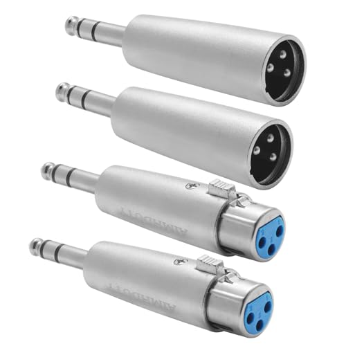 AIMHDUTY 1/4'' TRS to XLR Adapter 4-Pack, Balanced Quarter Inch 6.35mm to XLR Male/Female Adapters for Mixers, Microphones, Amplifiers