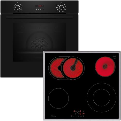 NEFF BX46PB, N 30, Einbau-Herd-Set bestehend aus Integrierbarer Herd-Kochfeld-Kombination 60 cm breit, CircoTherm, Pyrolyse, LED-Display, Touch Control, Bräterzone Schwarz