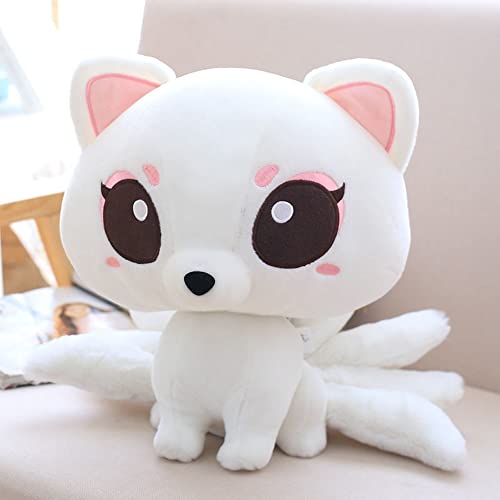 OOSE Peluche de zorro blanco de nueve colas árticas, almohada de abrazo kawaii para niñas y niños...