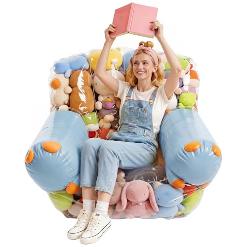 NTYNTY Clear Stuffed Animal Storage Bean Bag Chair Cover for Kids,Extra Large Beanbag Chair Cover with Zipper,PVC Bean Bag Chair Plush Toys Storage & Organizing