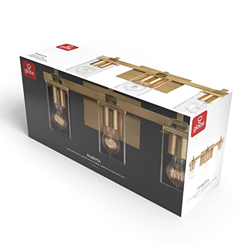 Image of Globe Electric 65564 Dakota 3-Light Vanity Light, Matte Brass, Glass Shades
