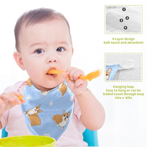 Image of vvfelixl Corgi Paws Baby Burp Cloths Baby Muslin Washcloths for Boys Girls Cotton Baby Face Towel for Newborn Infants Soft and Absorbent 11.8 X 11.8 in, 5 Pack