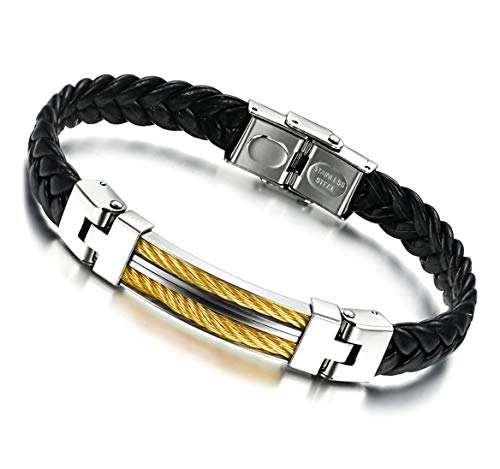 Stayoung Jewellery Puente de Amor Hombre Acero Inoxidable Pulsera/Brazalete Cuero Negro 3 Colores-Amarillo Plateado Cover