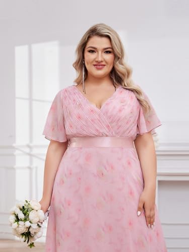 Image of Ever-Pretty Women's Chiffon Formal Evening Dresses for Curvy Women V-Neck Plus Size Floor Length Bridesmaid Dress