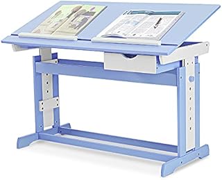 GYMAX Adjustable Height Drawing Table, Kids Painting Desk with Tiltable Tabletop & Storage Drawer, Children Art Table for Study Work Station (Blue)