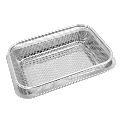 OHPHCALL 1Set Drain Rack Basket Strainer with Tray for Grease and Water Stainless Steel Baking with Wire Rack for Cooling Fried Food and Baking Dishes