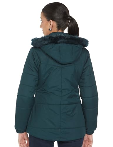 Image of Qube By Fort Collins Women's Medium-Length Bomber Jacket with Detachable Hood Stylish Winterwear for All-Day Comfort |Material: Nylon
