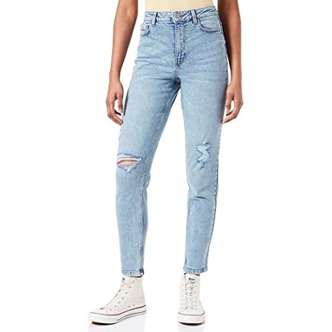 PIECES High Waist Light Blue Mom Jeans Cover