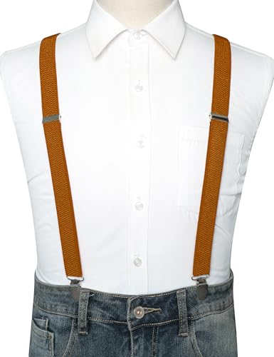 Image of RBOCOTT Mens Solid Color Suspender with 3 Cilps Adjustable Braces