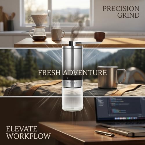 Manual Stainless Steel Coffee Grinder, 6 Adjustable Settings, Hand Crank Coffee Mill for Espresso, French Press, Pour Over, Small Burr Grinder for Travel, Camping - 4