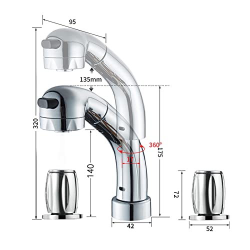 Robinets à 3 trous pour lavabo de salle de bains chrome
