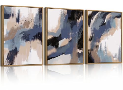 BINCUE Blue Neutral Wall Art Framed Modern Abstract Artwork Blue