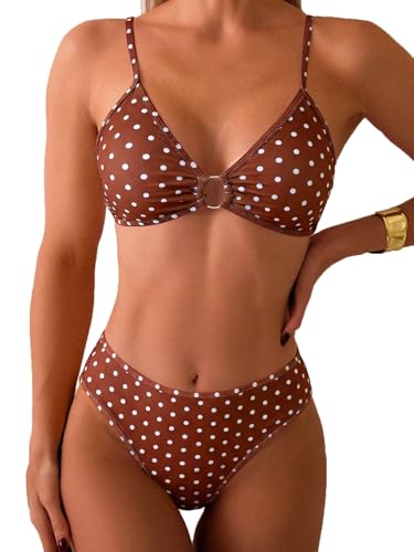 Image of Fanuerg Women's Triangle Bikini Sets O Ring Linked Two Piece Swimsuits Floral Printed Cheeky Bathing Suit