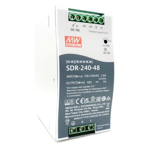 Mean Well SDR-240-48 240W 5A 48VDC Single Output High Efficiency DIN Rail Power Supply with PFC Function for Security System, PoE Application Provided by KAINSC Products