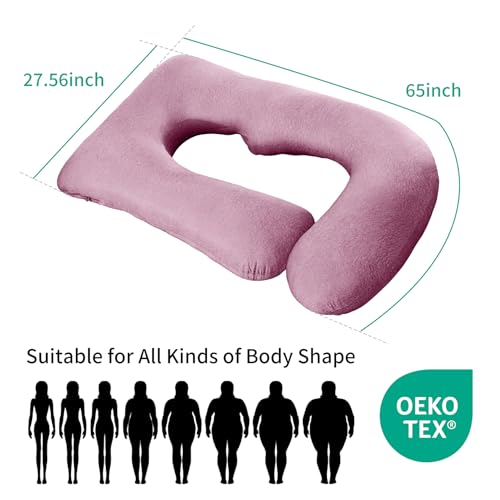 U-Shaped Pregnancy Pillow for Sleeping, Full Body Support for Back, HIPS & Belly -65 Inch Maternity Pillow with Machine Washable Cover | Maternity Essential (Velvet Pink-65inch) by Wodsfay - Image 2