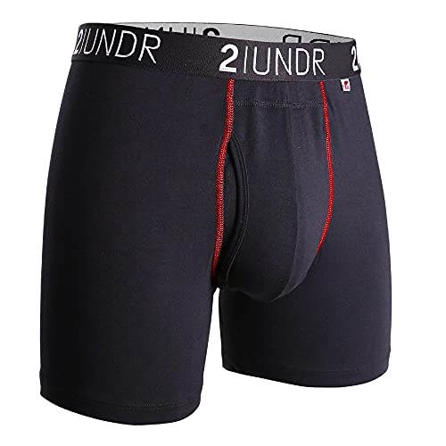 2undr Men's Swingshift Boxers, Fire Engine Black/Red, Large