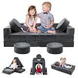 HOMFINE 16pcs Modular Kids Play Couch - Kids Couch Toddler Couch,Child Sectional Sofa, Fortplay Bedroom and Playroom Furniture for Toddlers,Convertible Foam and Floor Cushion for Boys and Girls,Grey