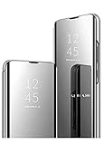 for Huawei Honor 20/Honor 20 Pro/Nova 5T Newest Case Clear View Ultra Slim Mirror Plating PC Flip Folio Grip Standing Cover (Silver)