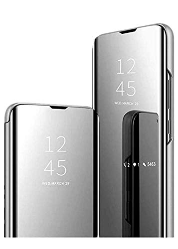 for Huawei Honor 20/Honor 20 Pro/Nova 5T Newest Case Clear View Ultra Slim Mirror Plating PC Flip Folio Grip Standing Cover (Silver)