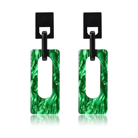 Drop Earrings,Geometric Rectangle Green Resin Drop Earrings Cover