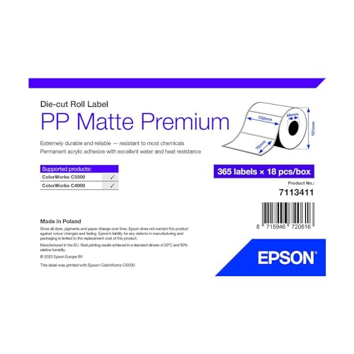 Étiquettes polypropylène mat Epson 102x76 mm adhésif permanent