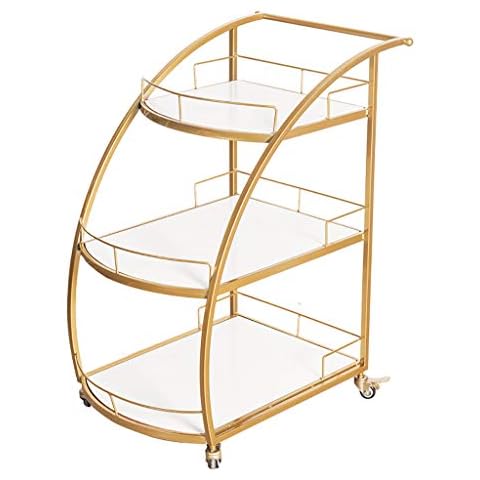 Indoor Modern Iron Bar Cart, Metal Trolley Tea Bar Shelf Drink Wine Rolling Frame Furniture Kitchen Bathroom Cart, Gold Cover