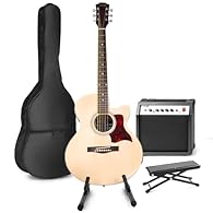 Complete Acoustic Guitar Starter Kit: The Max Natural Electric Acoustic Guitar Package is designed for beginners, including a quality guitar, amplifier, guitar stand, and foot stand, providing everything you need to start your musical journey! Qualit...
