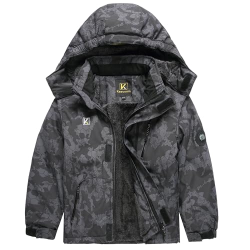 Image of Keevoom Boys Winter Coat Ski Jacket Windproof Kids Snowboard Warm Fleece Snow Coat Waterproof Outdoor Hooded Ski Coats