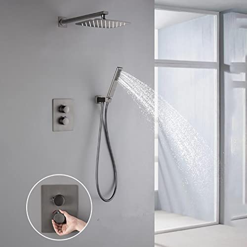 Douche effet pluie 10 pouces et mitigeur thermostatique encastré gris pour spa à la maison