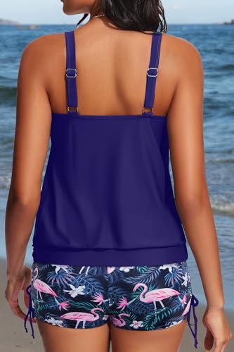 Image of Yonique Blouson Tankini Swimsuits for Women 2 Piece Bathing Suits Tops with Boyshorts Modest Loose Fit Swimwear