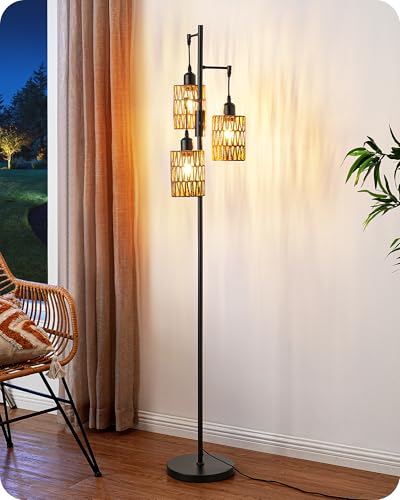 EDISHINE Boho Stehlampe Wohnzimmer 163cm, Vintage Standleuchte...