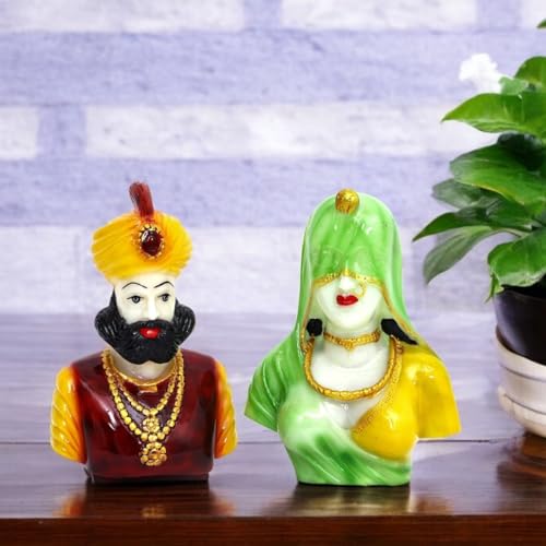 NATRIEL Rajasthani Couple Figurine Set, Traditional Indian Decorative Statues, Handcrafted