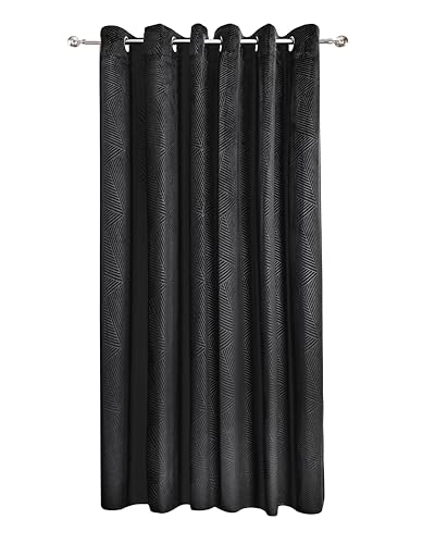 Emma Barclay Midnight - Embossed Velvet Woven Thermal Eyelet Door Curtain (Black, Width 66 x 84Drop (168x213cm))