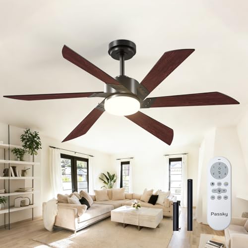 Image of Passky 52 Inch Black Contemporary Ceiling Fans with Lights, Remote Control | 3CCT dimmable light, quiet DC motor, reversible airflow; black contemporary style for bedroom and living room