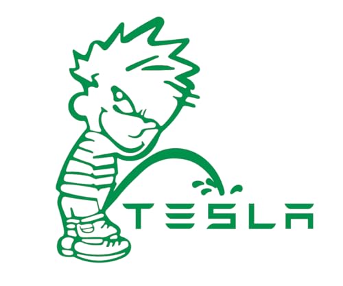 Calvin Peeing Tesla Boy Peeing - Personalized Car Decal (Green)