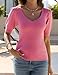 Zeagoo Fall Sweaters for Women 2024 V Neck Short Sleeve Shirt Ribbed Knit Fit Lightweight Sweater Tops Rose Red XXL