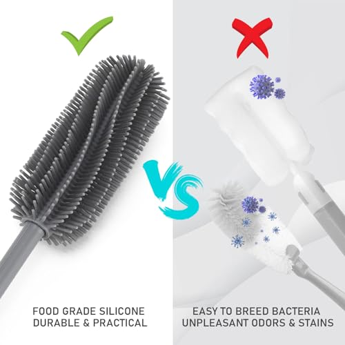 Image of 15.7 inch Silicone Bottle Brush, ddLUCK Water Bottle Cleaner Brush for Stanley, Hydroflasks, Glass, Thermos Sports Bottle, Vase and Glassware, Bottle Brush Cleaner for Small Narrow Neck Containers (Gray)