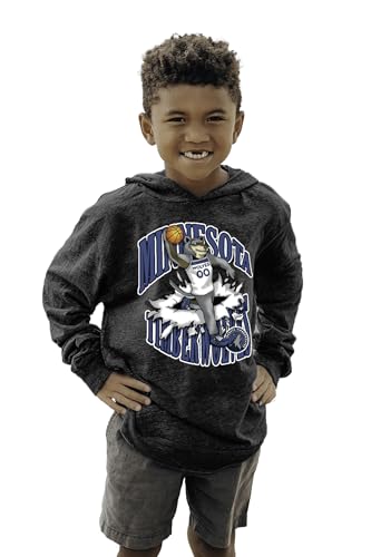 Minnesota Timberwolves NBA Officially Licensed Youth Tri-Blend Hooded Long Sleeve T-Shirt Slam Mascot Black, Small
