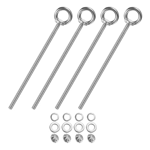 M METERXITY 4-Sets Stainless Eyebolt M8x200mm Shoulder Lifting Eye Bolt with Nuts Washers Male Screw Thread Ring Shoulder Eye Bolts Length 7.87 Inch for Suspending/Fastening