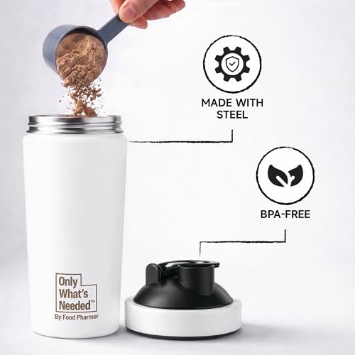 Image of ONLY WHAT'S NEEDED Metal Shaker, 750ml, Stainless Steel, BPA-Free Cap, Rust-Resistant, Leak-Proof, for Mixing Supplements