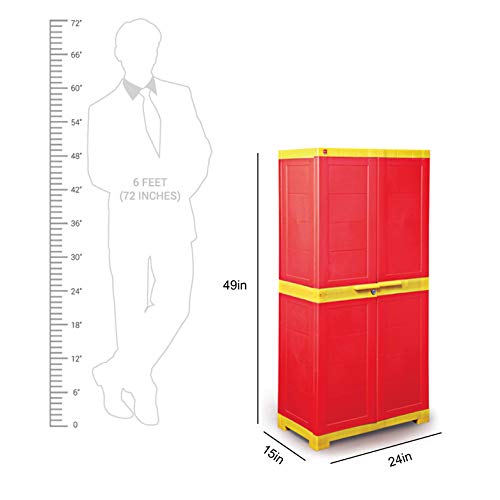 Image of Cello Novelty Big Plastic Cabinet with Dustproof Doors| 3 Year Warranty | Almirah, Cupboard, Wardrobe for Home, Living Room, Bedroom, Kitchen, Office, Outdoor| Red & Yellow Colour